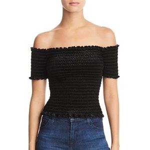 Aqua black velvet off shoulder top